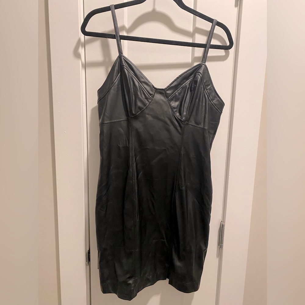 Free People Leather Black Dress. NWT! Size- Medium.